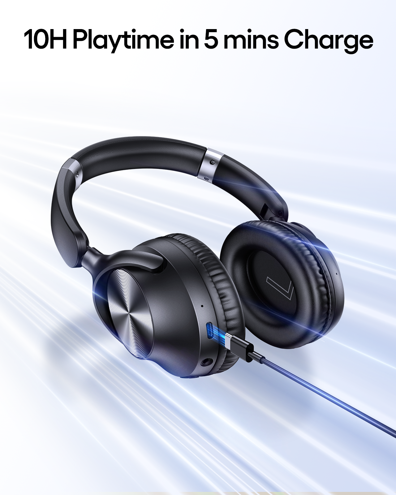 TAGRY Active Noise Cancelling Headphones 100H Playtime Wireless Over Ear Bluetooth Headphones with Deep Bass Fast Charging Light Weight Comfort Earcups Headsets for Travel Home Office Phone PC Black