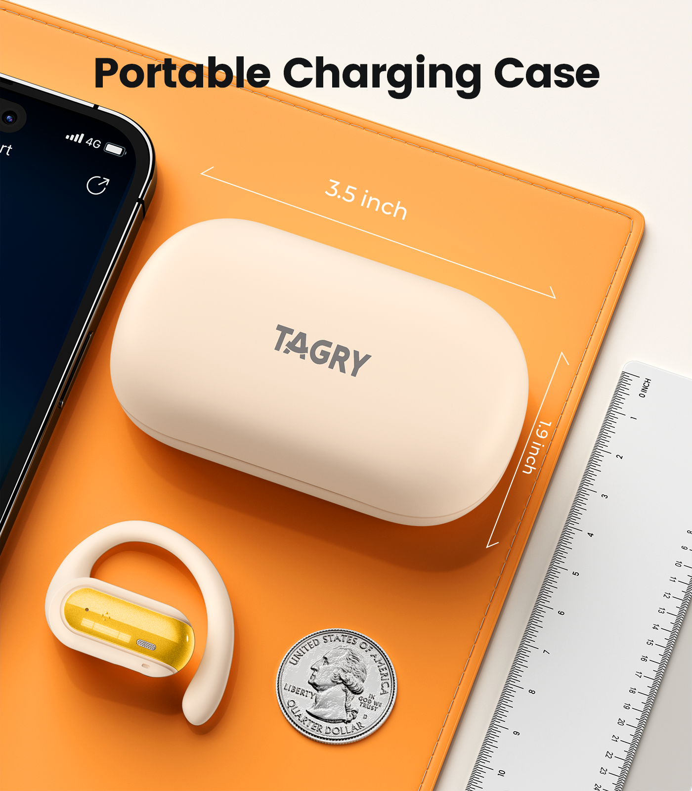 TAGRY Open Ear Headphones Wireless Earbuds 40HRS Playtime Fast Charging Headphone Digital Display Earphones with Ergonomic Earhook IPX7 Waterproof Ear Buds for Running Workout Yellow