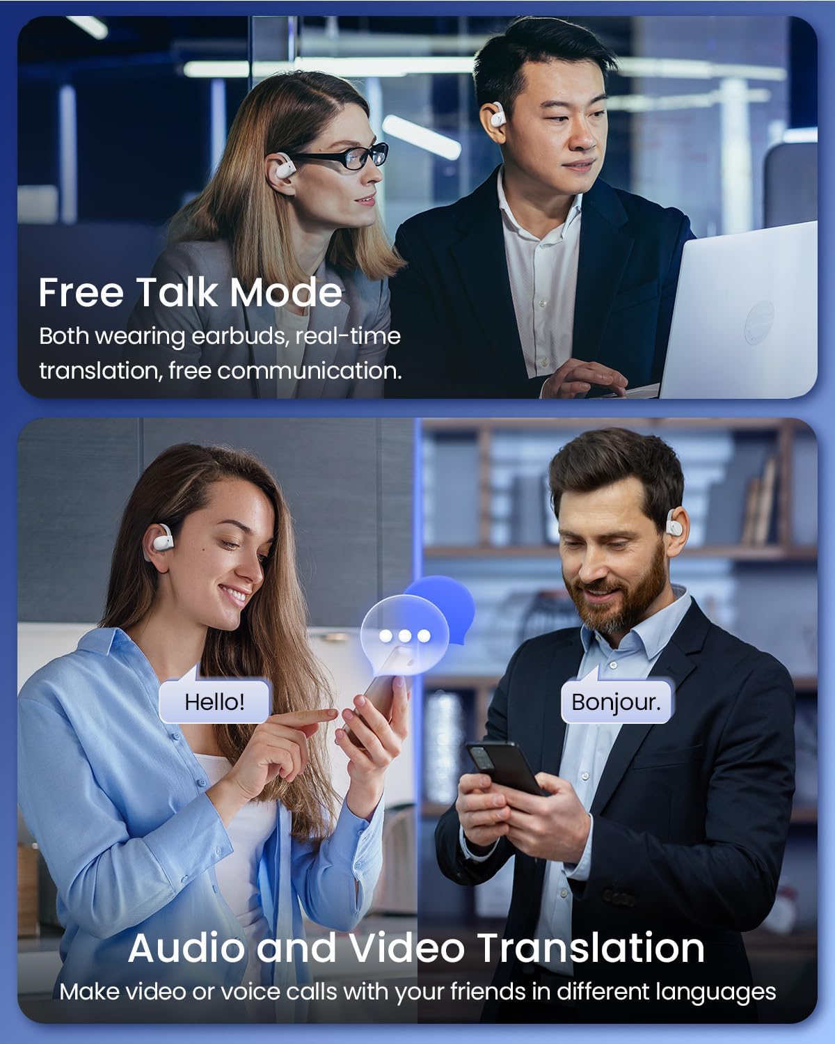 AI Translation Earbuds Real Time Languages Translator Ear Buds Audifonos Traductores Inglés Español for Travel Business Meeting Learning White