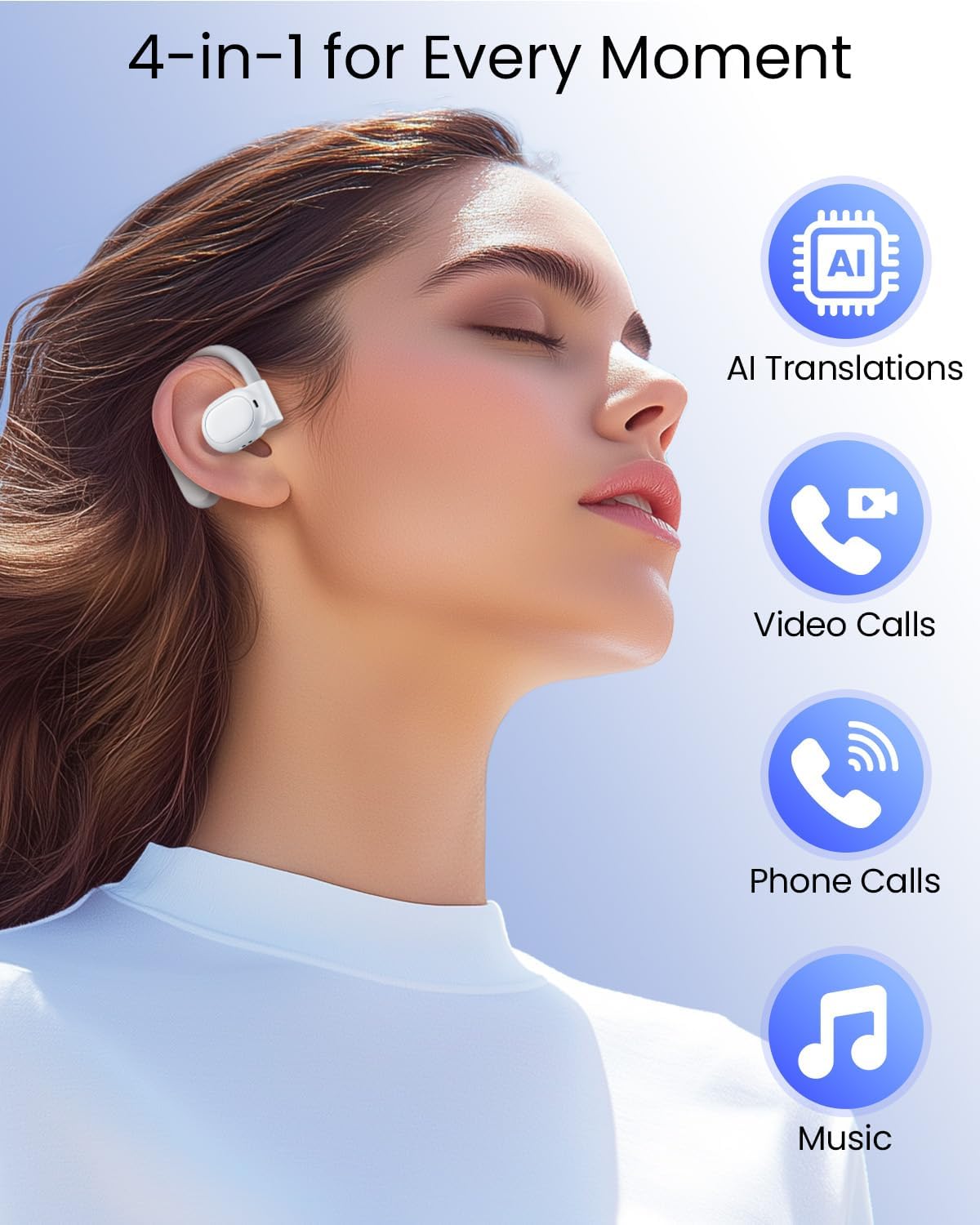 AI Translation Earbuds Real Time Languages Translator Ear Buds Audifonos Traductores Inglés Español for Travel Business Meeting Learning White