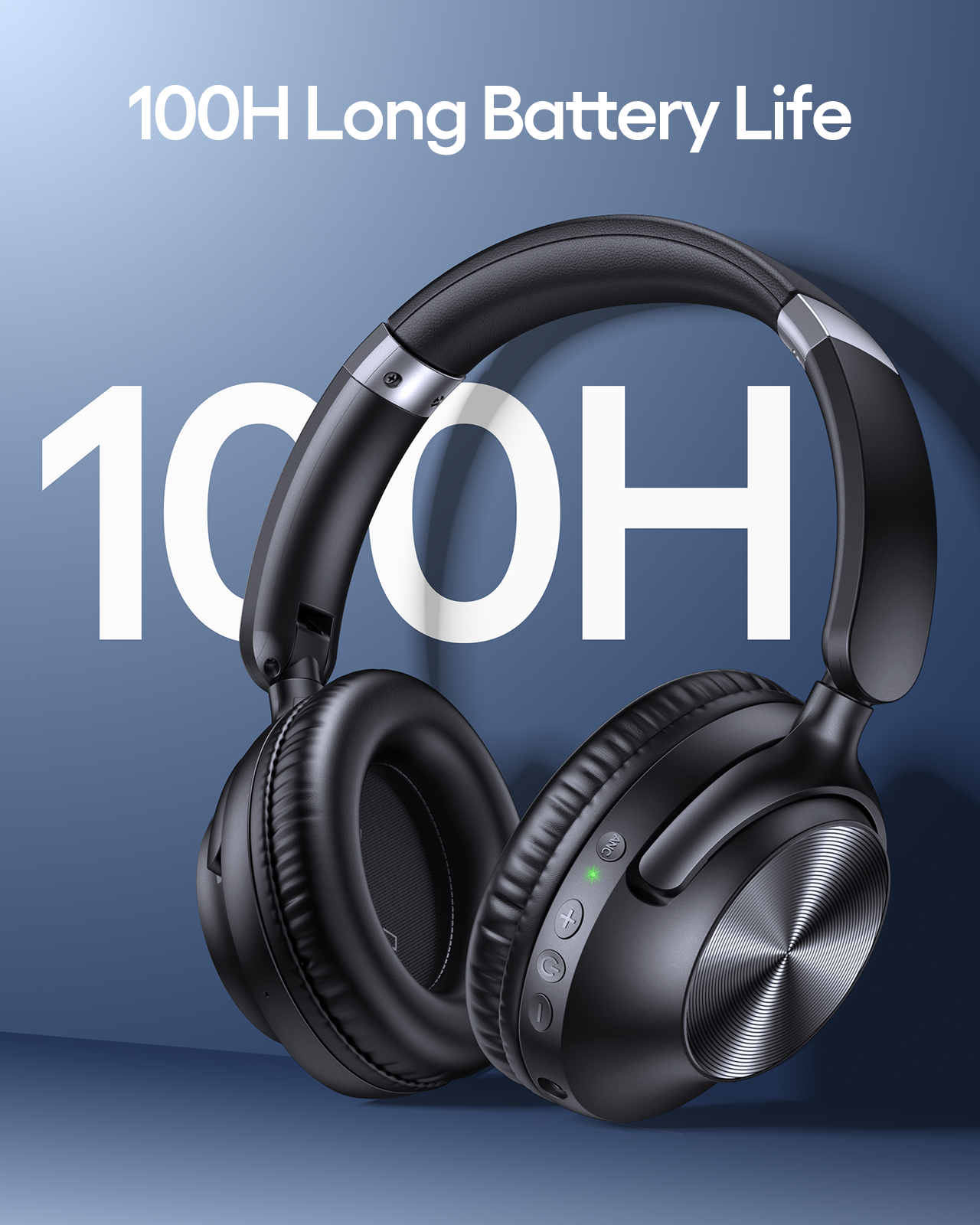 TAGRY Active Noise Cancelling Headphones 100H Playtime Wireless Over Ear Bluetooth Headphones with Deep Bass Fast Charging Light Weight Comfort Earcups Headsets for Travel Home Office Phone PC Black