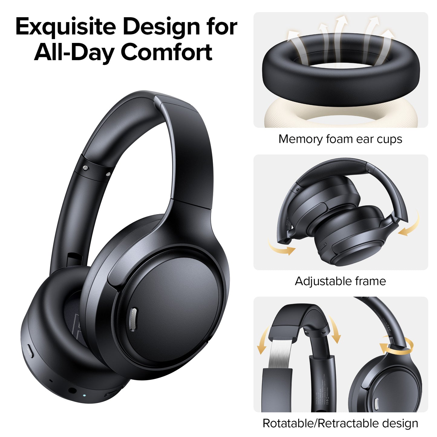 TAGRY Hybrid Active Noise Cancelling Bluetooth Headphones 6 ENC Microphones Over Ear Headphones 120Hrs Playtime Wireless Earbuds with Hi-Res Audio Low Latency ANC Headset for Gaming Travel Office Home