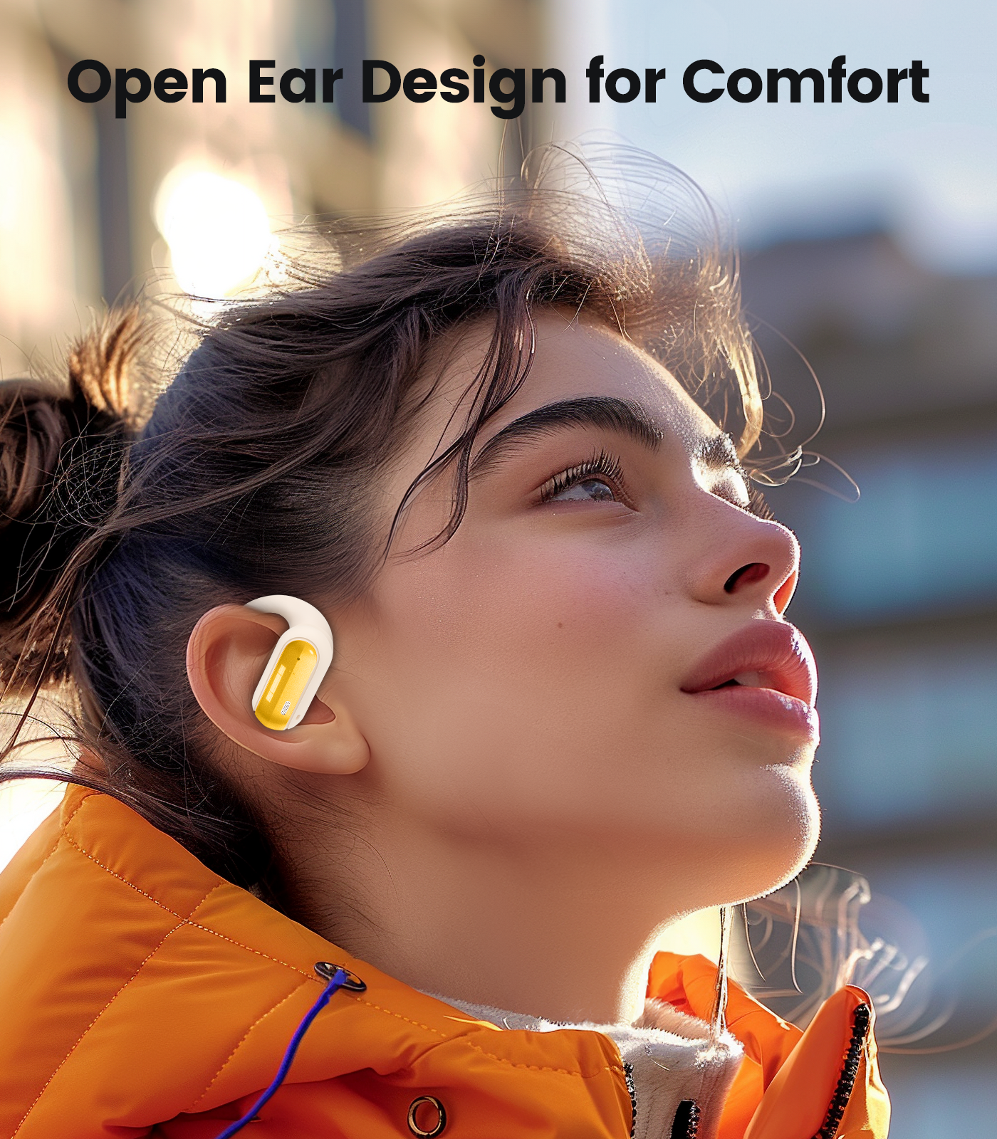 TAGRY Open Ear Headphones Wireless Earbuds 40HRS Playtime Fast Charging Headphone Digital Display Earphones with Ergonomic Earhook IPX7 Waterproof Ear Buds for Running Workout Yellow