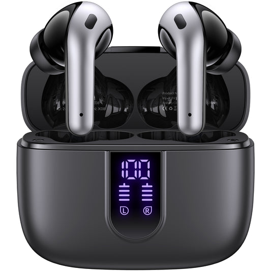 TAGRY Bluetooth Headphones True Wireless Earbuds 60H Playback LED Power Display Earphones with Wireless Charging Case IPX5 Waterproof in-Ear Ear buds with Mic for TV Smart Phone Laptop Computer Sports