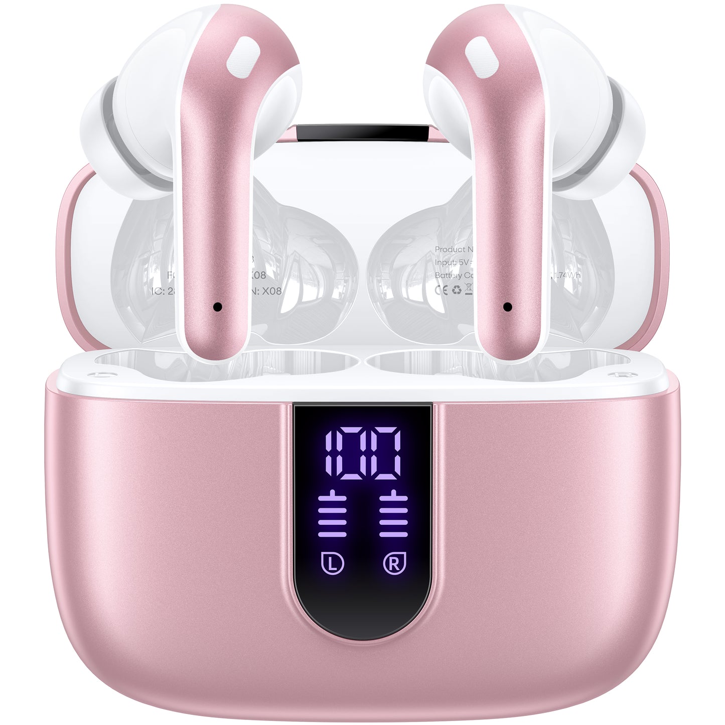 TAGRY Bluetooth Headphones True Wireless Earbuds 60H Playback LED Power Display Earphones with Wireless Charging Case IPX5 Waterproof in-Ear Ear buds with Mic for TV Smart Phone Laptop Computer Sports