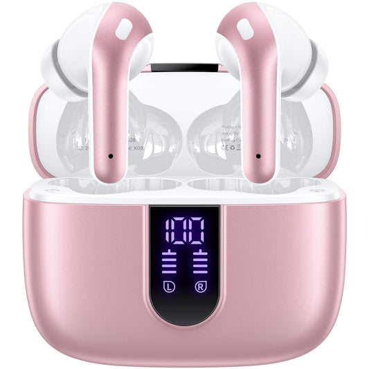 TAGRY Bluetooth Headphones True Wireless Earbuds 60H Playback LED Power Display Earphones with Wireless Charging Case IPX5 Waterproof in-Ear Ear buds with Mic for TV Smart Phone Laptop Computer Sports