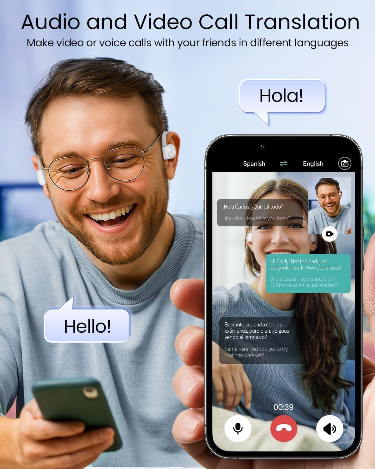 AI Translation Earbuds Real Time Languages Translator Ear Buds Audifonos Traductores Inglés Español for Travel Business Meeting Learning White