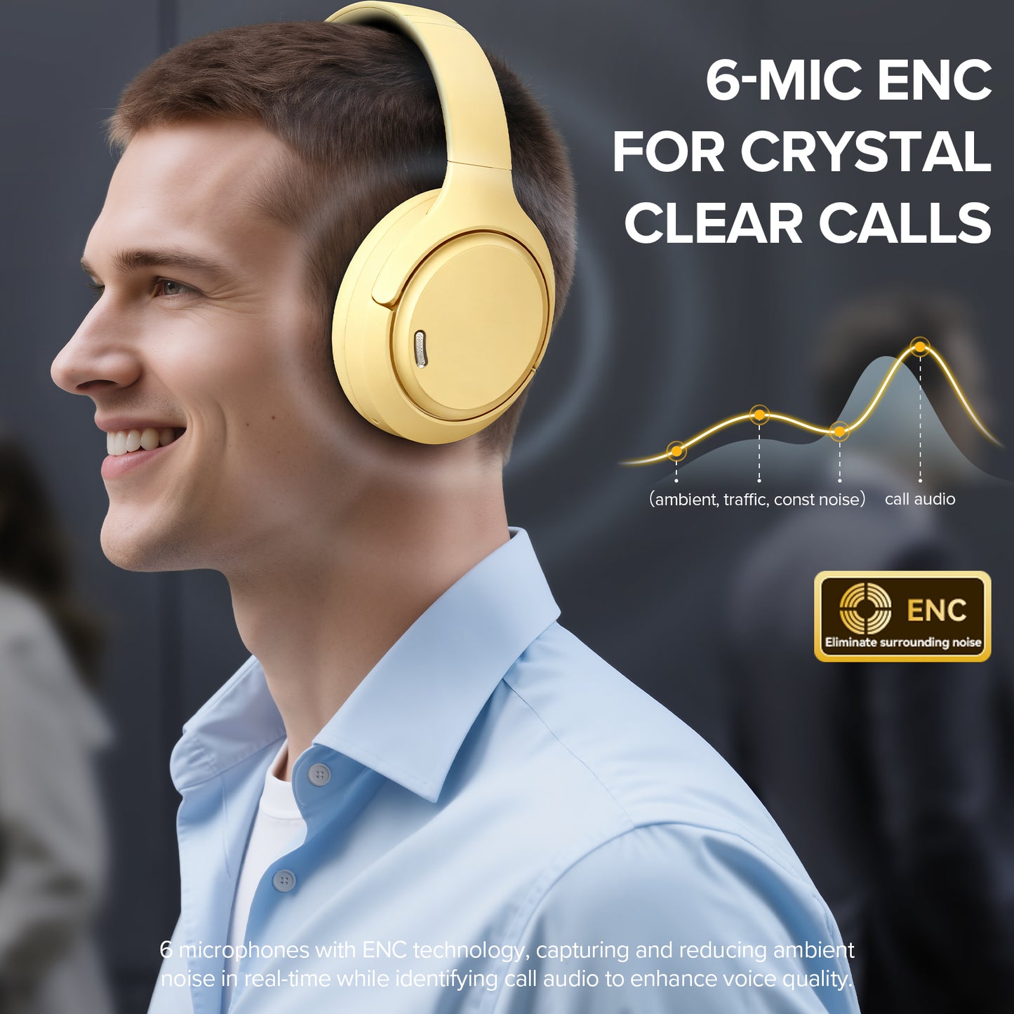TAGRY Hybrid Active Noise Cancelling Headphones 120Hrs Playtime ENC Clear Call Mic Over Ear Wireless Bluetooth Headphones with Hi-Res Audio Comfort Earcups Low Latency ANC Headphone for Travel Game