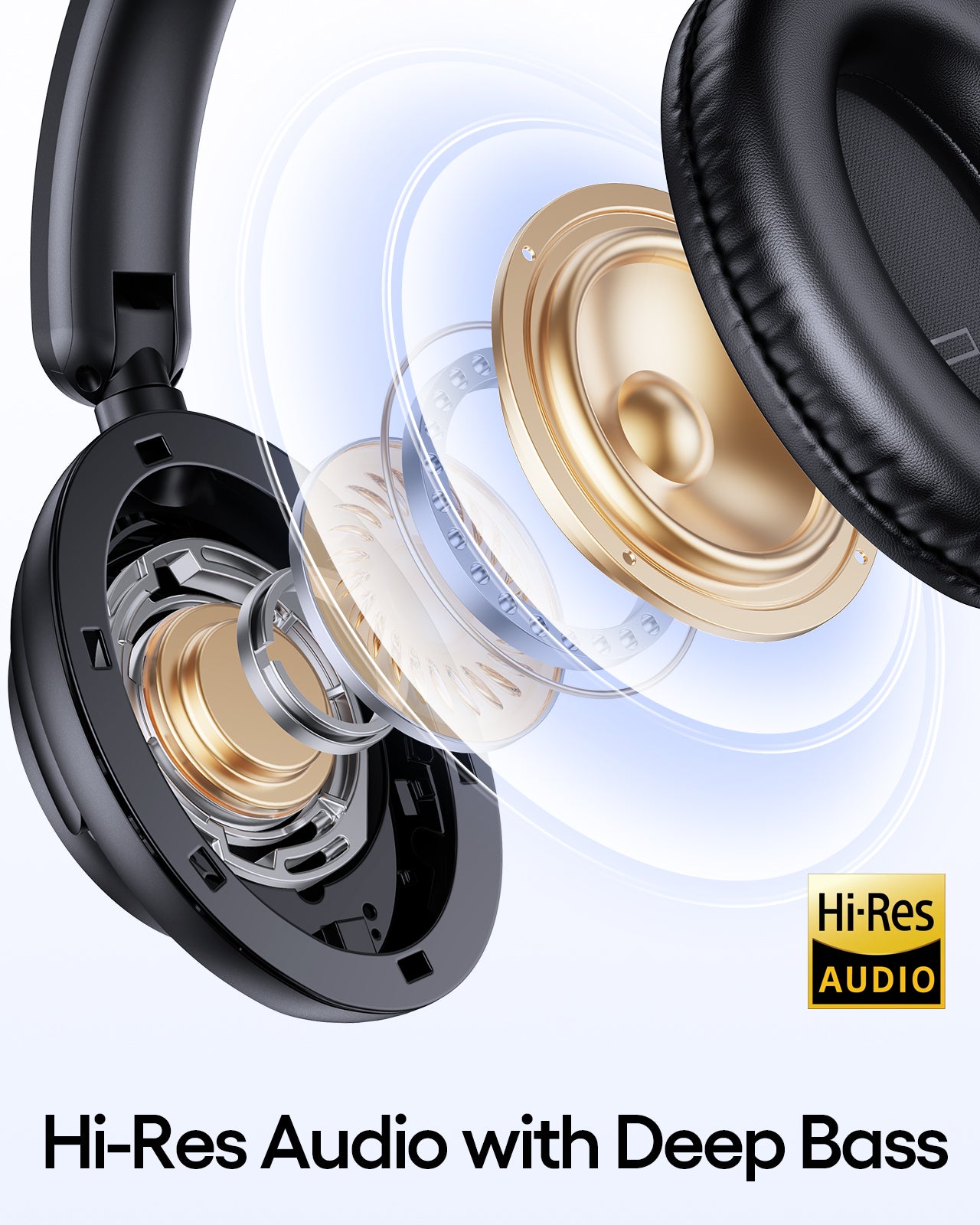 TAGRY Hybrid Active Noise Cancelling Headphones 100H Playtime Wireless Over Ear Bluetooth Headphone with Fast Charging Hi-Res Audio Comfort Earcups Headsets for Travel Home Office Phone PC Black