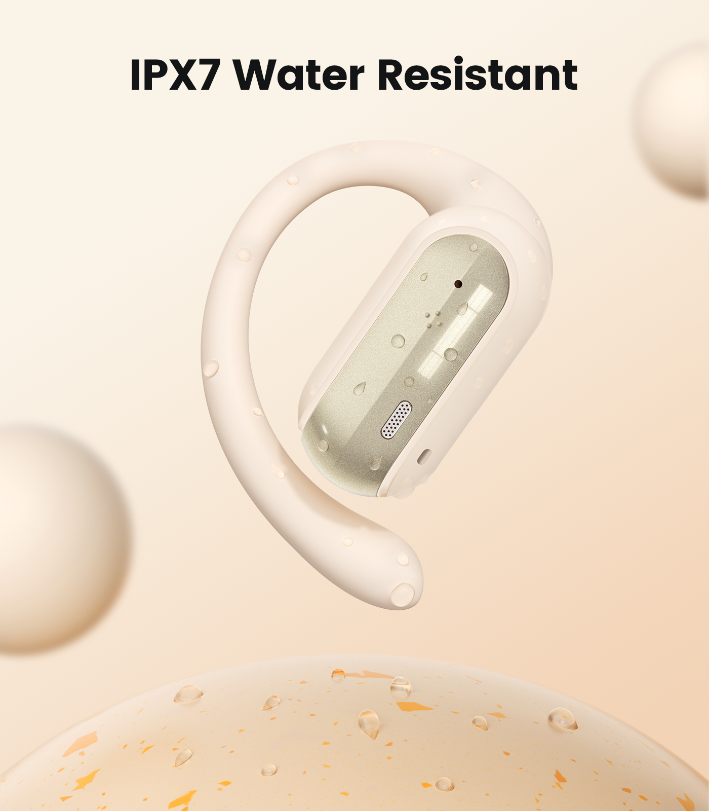 TAGRY Open Ear Headphones Wireless Earbuds 40HRS Playtime Fast Charging Headphone Digital Display Earphones with Ergonomic Earhook IPX7 Waterproof Ear Buds for Running Workout Beige