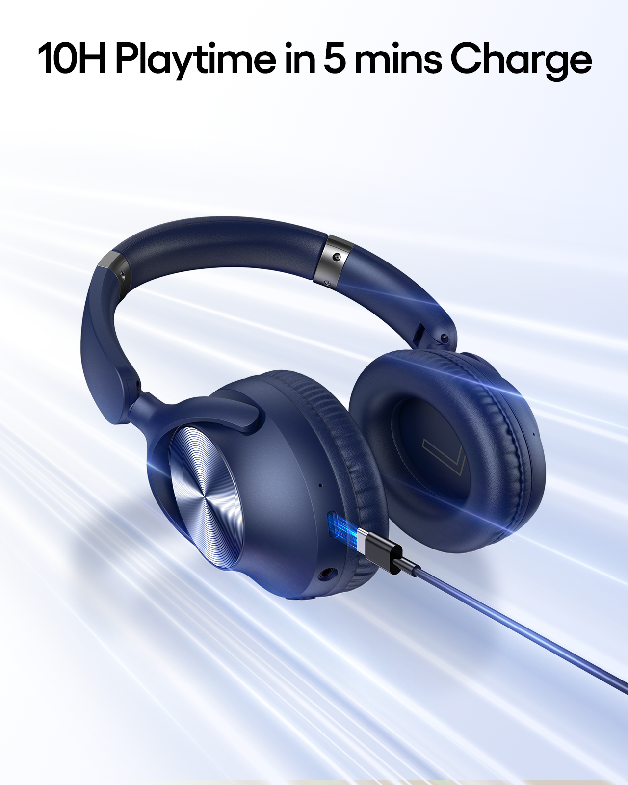 TAGRY Active Noise Cancelling Headphones 100H Playtime Wireless Over Ear Bluetooth Headphones Fast Charging Earphones with Deep Bass Comfort Light Weight Headsets for Travel Home Office PC Navy