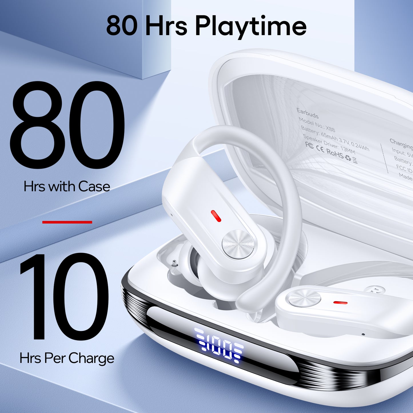 Bluetooth Earbuds Wireless Earphones Sport Ear Buds with Deep Bass in Ear Earphones for Work Music Running 80 Hrs Playtime
