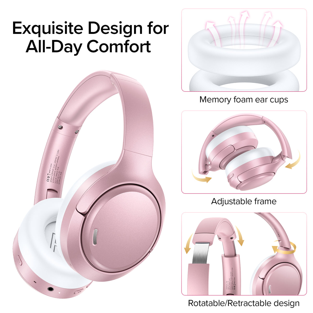 TAGRY Bluetooth 6.0 Wireless Headphones with Hybrid ANC, 120H Battery Life Over Ear Headset, 6 ENC Mic for Clear Calls