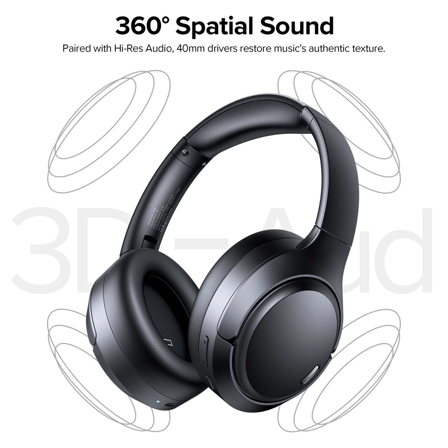 Hybrid Active Noise Cancelling Bluetooth 6.0 Headphones 120H Playtime 6 ENC Clear Call Mic, Over Ear Headphones Wireless with Hi-Res Audio Comfort Earcup Low Latency ANC Headphone for Travel Workout