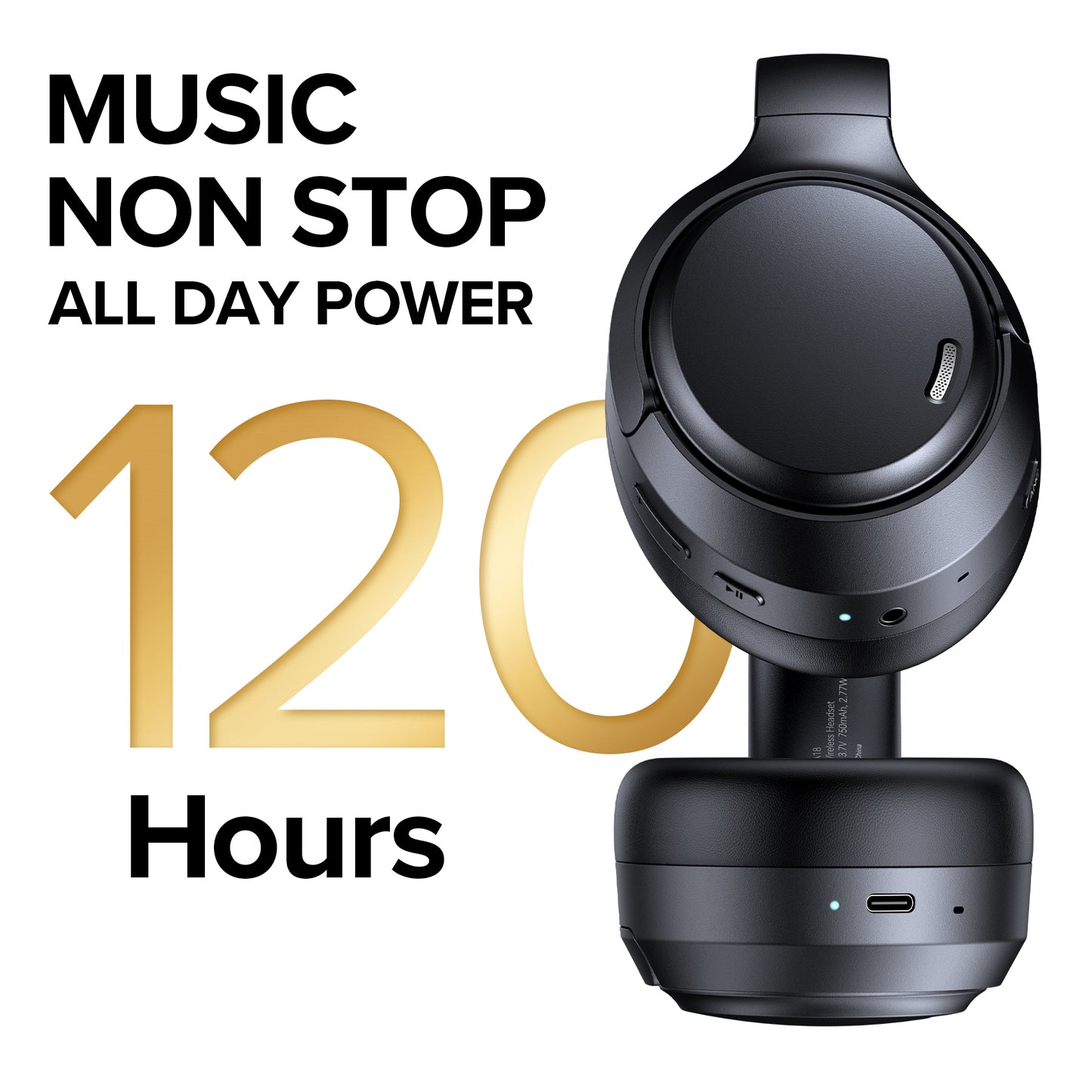 Hybrid Active Noise Cancelling Bluetooth 6.0 Headphones 120H Playtime 6 ENC Clear Call Mic, Over Ear Headphones Wireless with Hi-Res Audio Comfort Earcup Low Latency ANC Headphone for Travel Workout