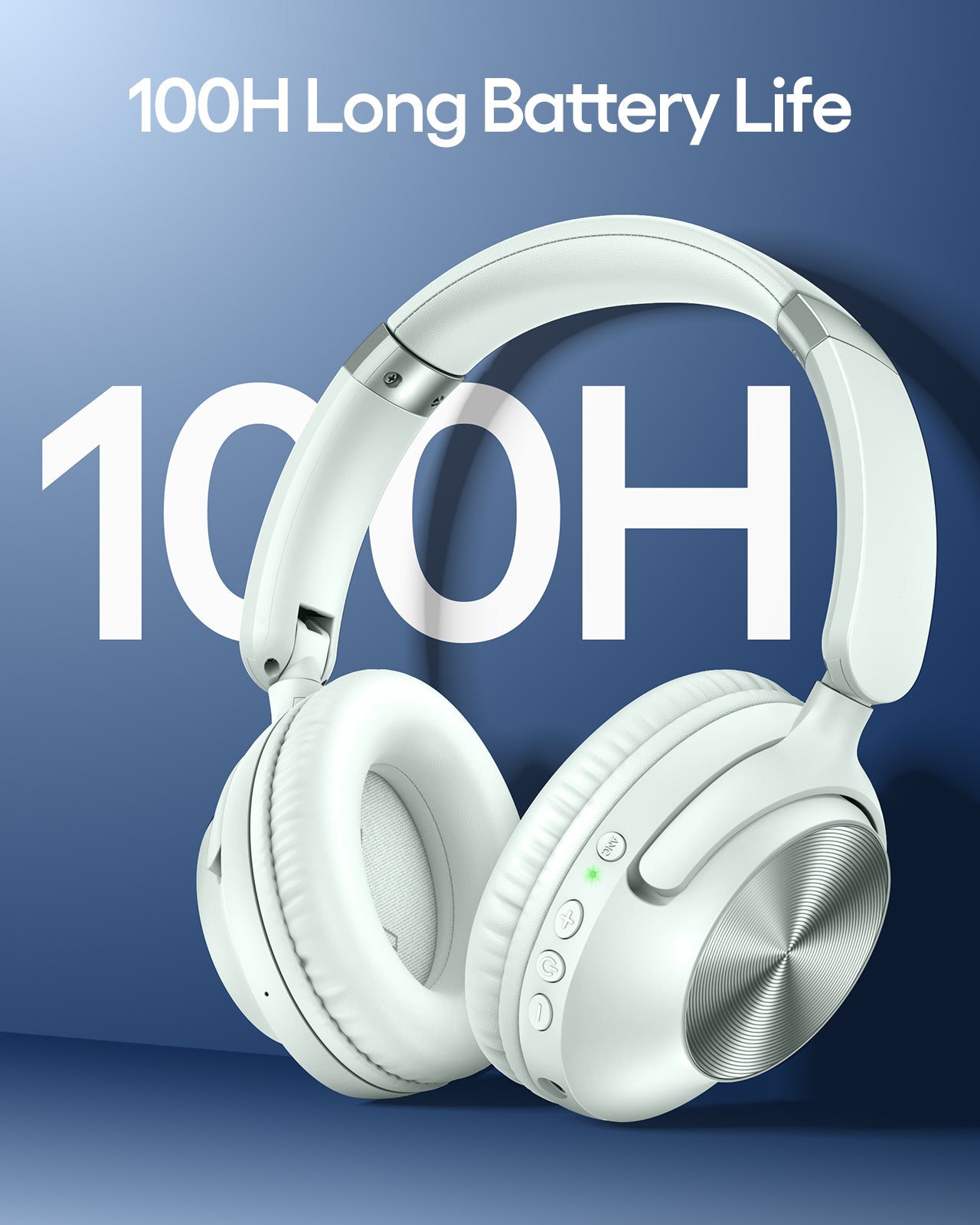 TAGRY Hybrid Active Noise Cancelling Headphones 100H Playtime Wireless Over Ear Bluetooth Headphone with Fast Charging Hi-Res Audio Comfort Earcups Headsets for Travel Home Office Phone PC PearlWhite