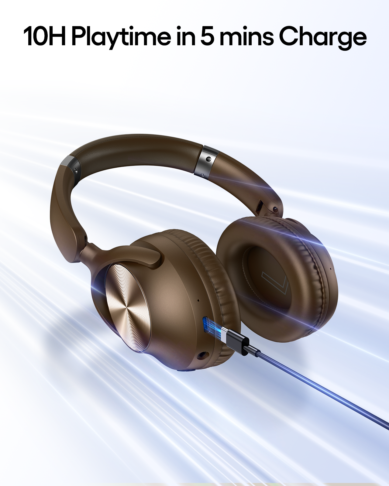 TAGRY Active Noise Cancelling Headphones 100H Playtime Wireless Over Ear Bluetooth Headphones Fast Charging Earphones with Deep Bass Comfort Light Weight Headsets for Travel Home Office PC Brown
