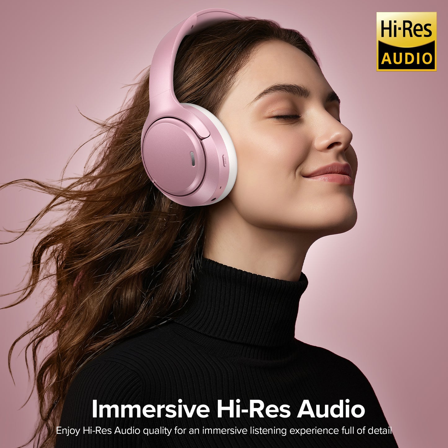 Hybrid Active Noise Cancelling Bluetooth 6.0 Headphones 120H Playtime 6 ENC Clear Call Mic, Over Ear Headphones Wireless with Hi-Res Audio Comfort Earcup Low Latency ANC Headphone for Travel Workout