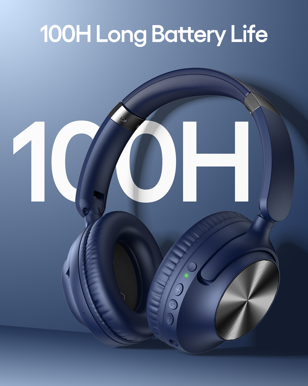 TAGRY Active Noise Cancelling Headphones 100H Playtime Wireless Over Ear Bluetooth Headphones Fast Charging Earphones with Deep Bass Comfort Light Weight Headsets for Travel Home Office PC Navy