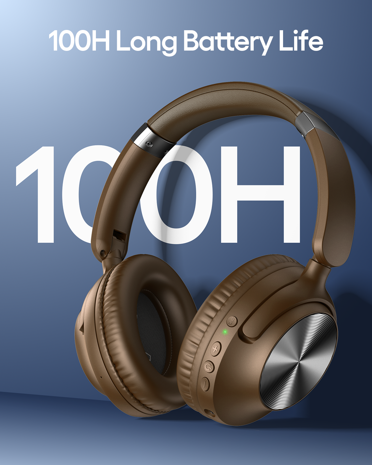 TAGRY Active Noise Cancelling Headphones 100H Playtime Wireless Over Ear Bluetooth Headphones Fast Charging Earphones with Deep Bass Comfort Light Weight Headsets for Travel Home Office PC Brown