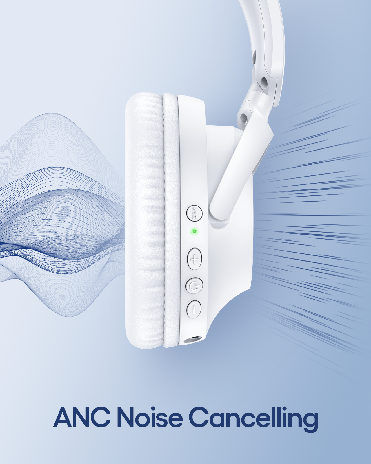 TAGRY Active Noise Cancelling Headphones 100H Playtime Wireless Over Ear Bluetooth Headphones Fast Charging Earphones with Deep Bass Comfort Light Weight Headsets for Travel Home Office PC White