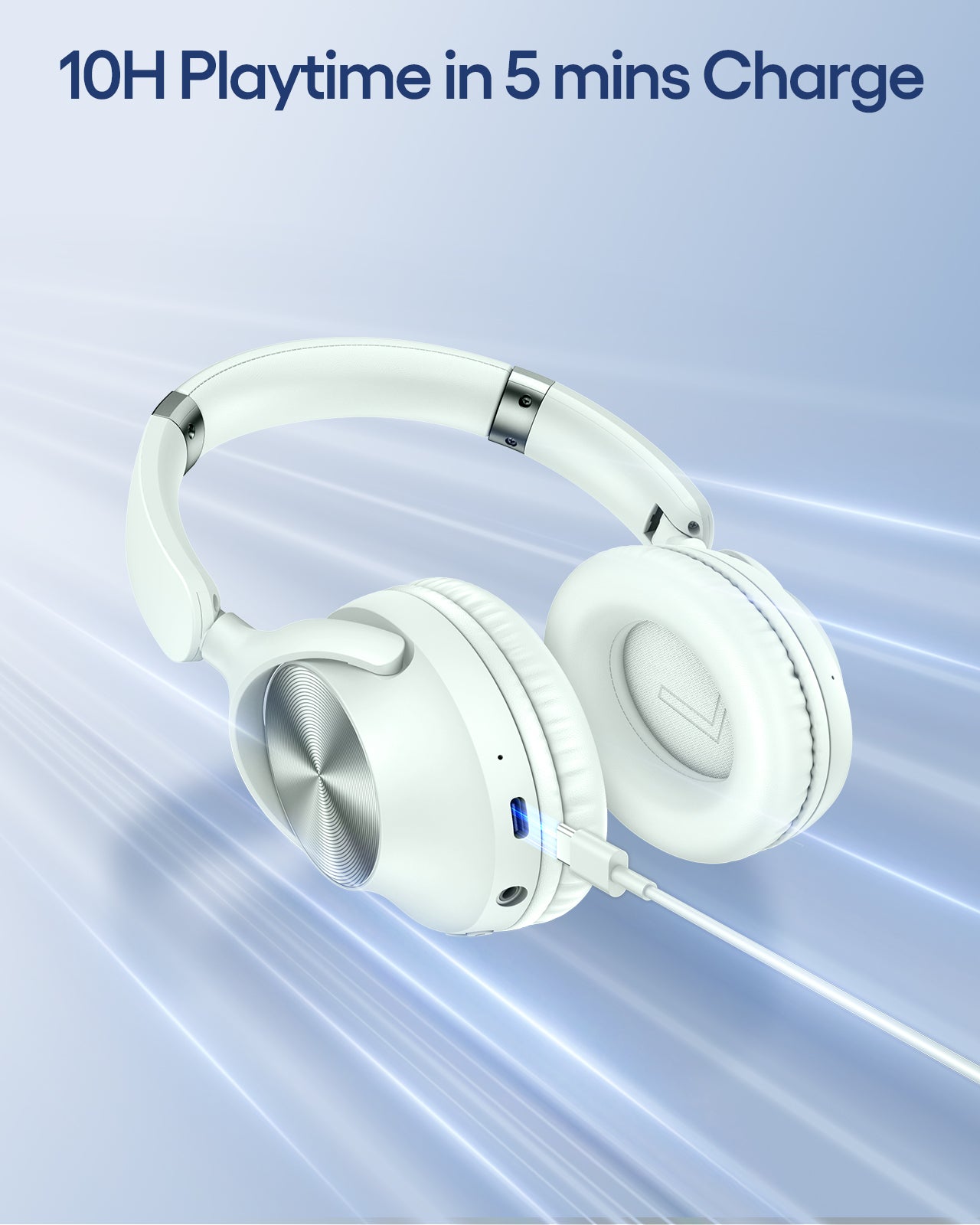 TAGRY Hybrid Active Noise Cancelling Headphones 100H Playtime Wireless Over Ear Bluetooth Headphone with Fast Charging Hi-Res Audio Comfort Earcups Headsets for Travel Home Office Phone PC PearlWhite