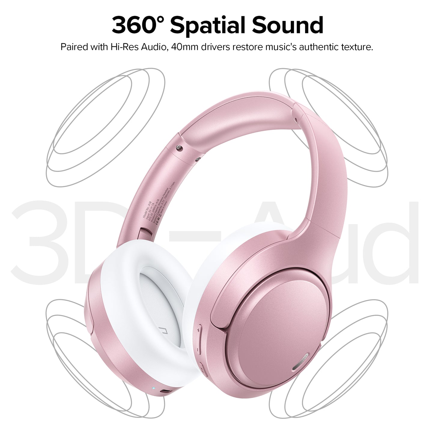 Hybrid Active Noise Cancelling Bluetooth 6.0 Headphones 120H Playtime 6 ENC Clear Call Mic, Over Ear Headphones Wireless with Hi-Res Audio Comfort Earcup Low Latency ANC Headphone for Travel Workout